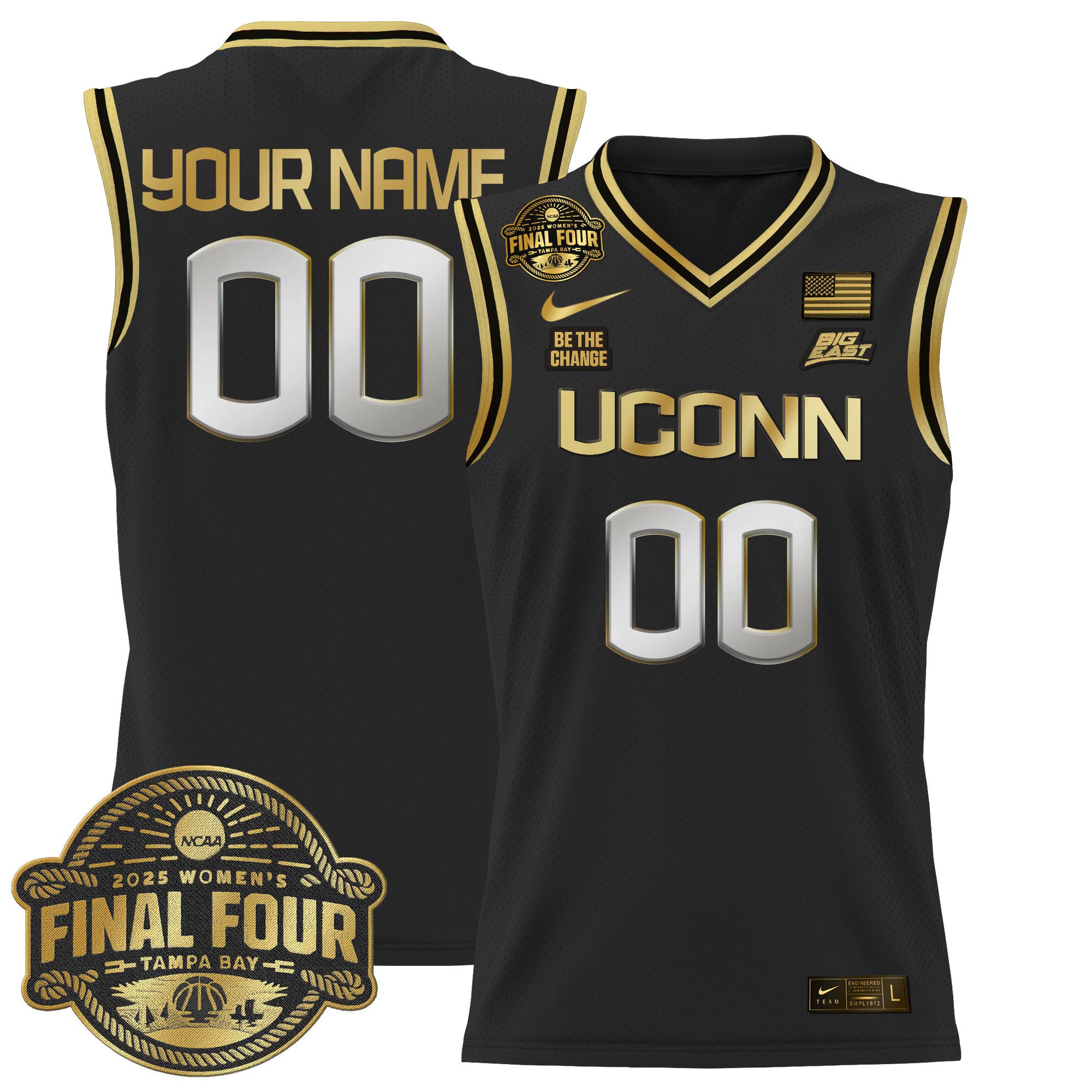 Men UConn Huskies Black Nike 2025 Big Eat Final Four Patch Lightweight Basketball Custom NCAA Jersey